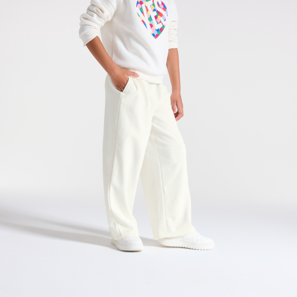 بنطلون رياضي ميلتون سادة بقصة عريضة، أبيض اللون، للفتيات